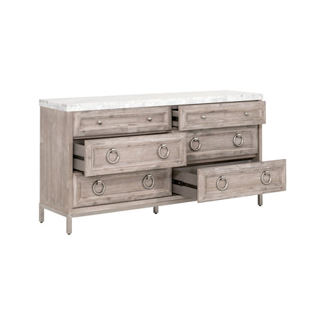 Modern European furniture - Marble Topped Acacia 6-Drawer Dresser - www.oroa.com