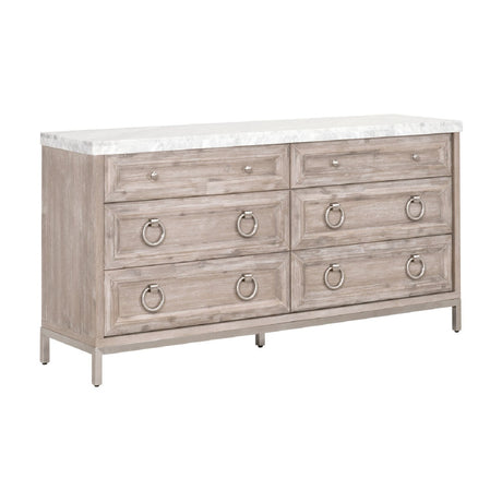 Modern European furniture - Marble Topped Acacia 6-Drawer Dresser - www.oroa.com