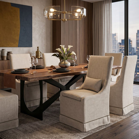 Modern European furniture - Cream Linen Skirted Dining Chairs (2) - www.oroa.com