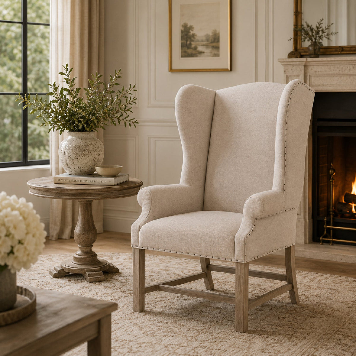 French Linen Wingback Accent Chair | Living Essentials Chateau