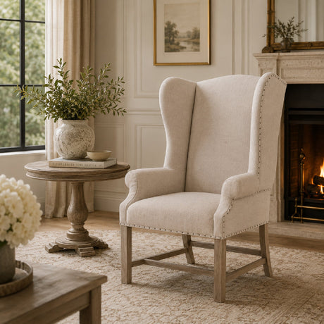 French Linen Wingback Accent Chair | Living Essentials Chateau