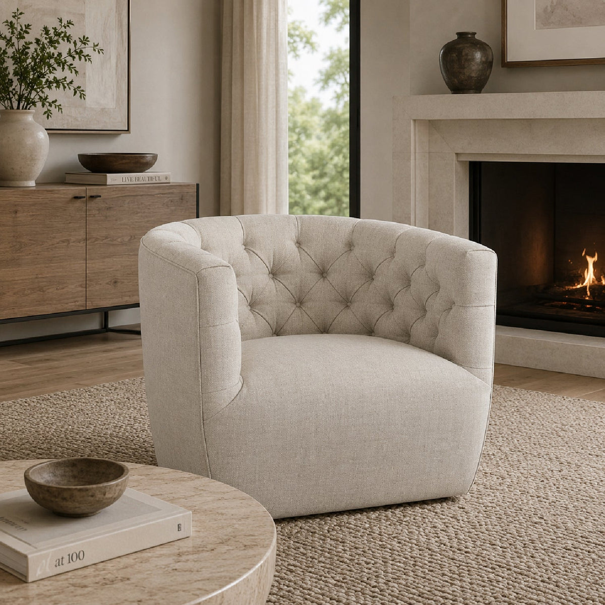 Tufted Back Swivel Club Chair | Living Essentials Marcel