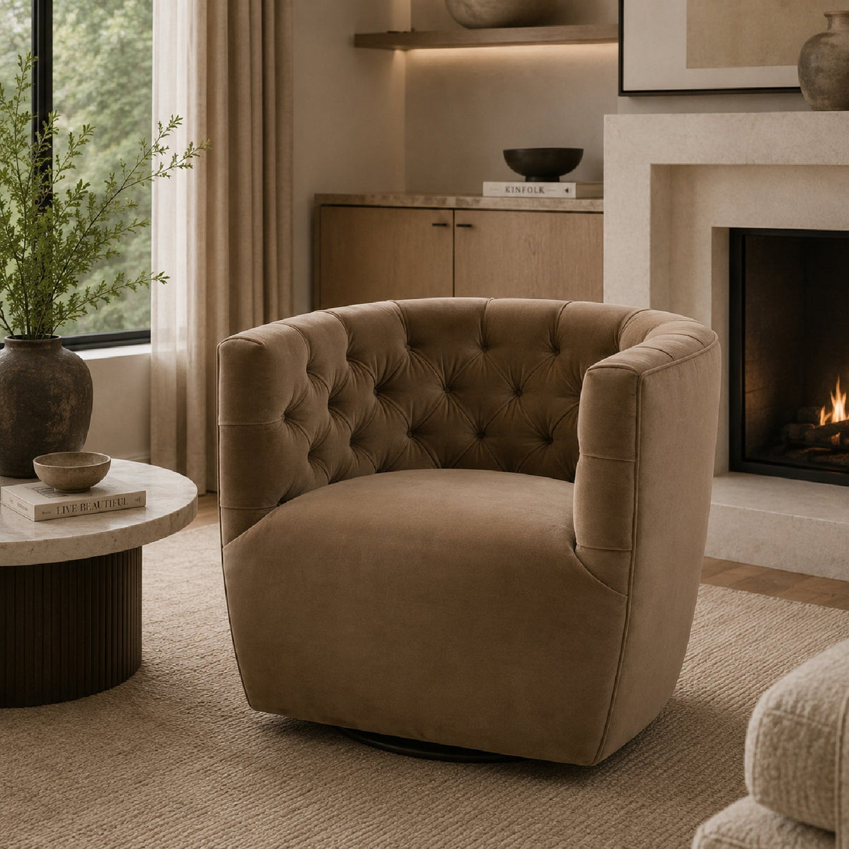 Tufted Back Swivel Club Chair | Living Essentials Marcel
