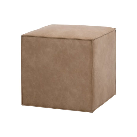 Brown Vegan Leather Cube Ottoman | Living Essentials Knox