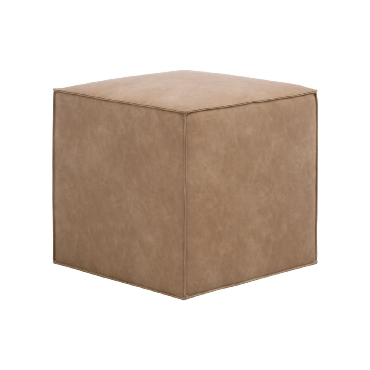 Brown Vegan Leather Cube Ottoman | Living Essentials Knox