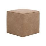 Brown Vegan Leather Cube Ottoman | Living Essentials Knox