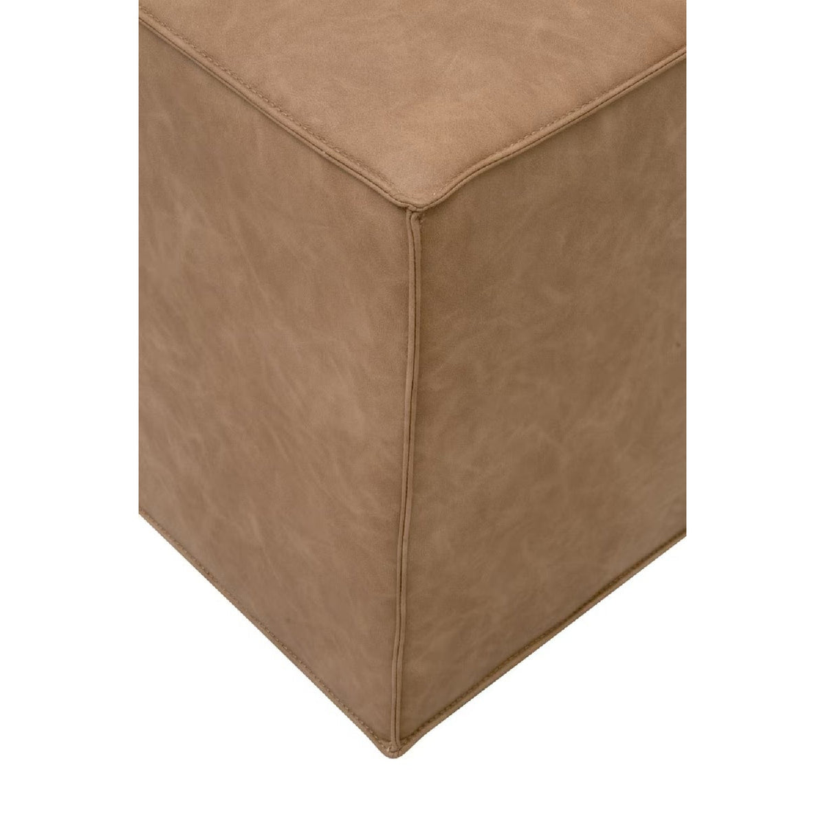 Brown Vegan Leather Cube Ottoman | Living Essentials Knox