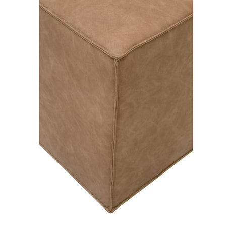 Brown Vegan Leather Cube Ottoman | Living Essentials Knox