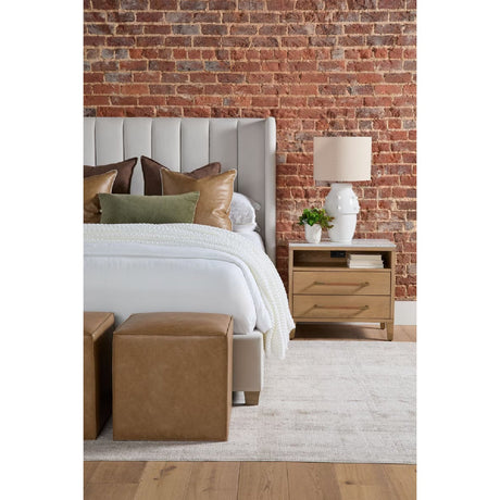 Brown Vegan Leather Cube Ottoman | Living Essentials Knox