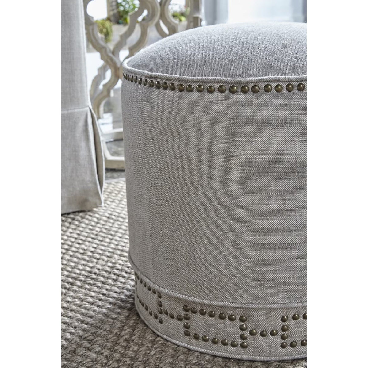 Cylindrical French Linen Ottoman | Living Essentials Marlow