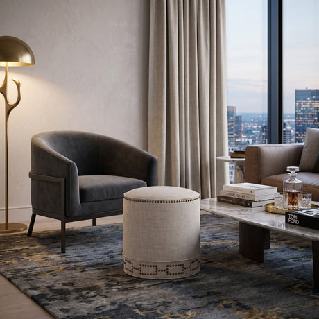 Modern European furniture - Cylindrical French Linen Ottoman - www.oroa.com