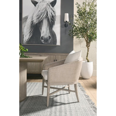 Modern European furniture - Curved Oak Linen Lounge Chair - www.oroa.com