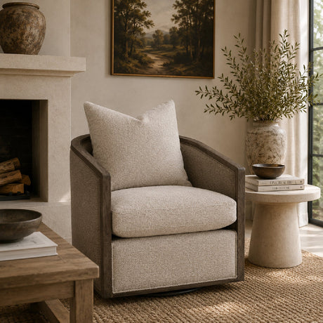Curved Oak Swivel Club Chair | Living Essentials McGuire