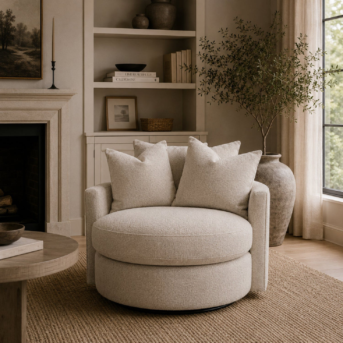 Round Petite Swivel Sofa | Living Essentials Lourne