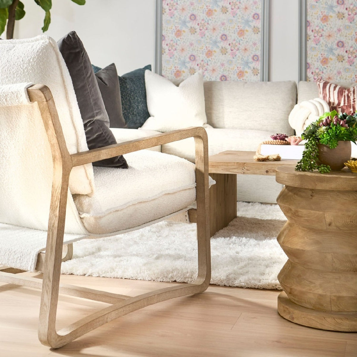 Modern European furniture - White Boucle Cushioned Club Chair - www.oroa.com