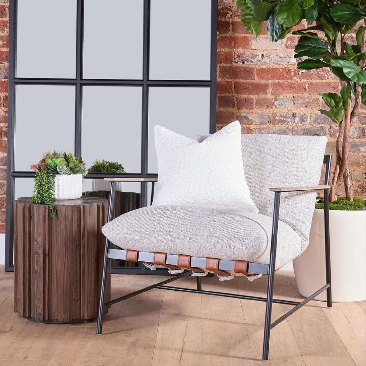 Modern European furniture - Brown Leather Strap Lounge Chair - www.oroa.com