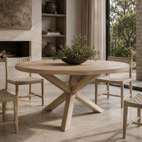Round Teak Outdoor Dining Table | Living Essentials Boca