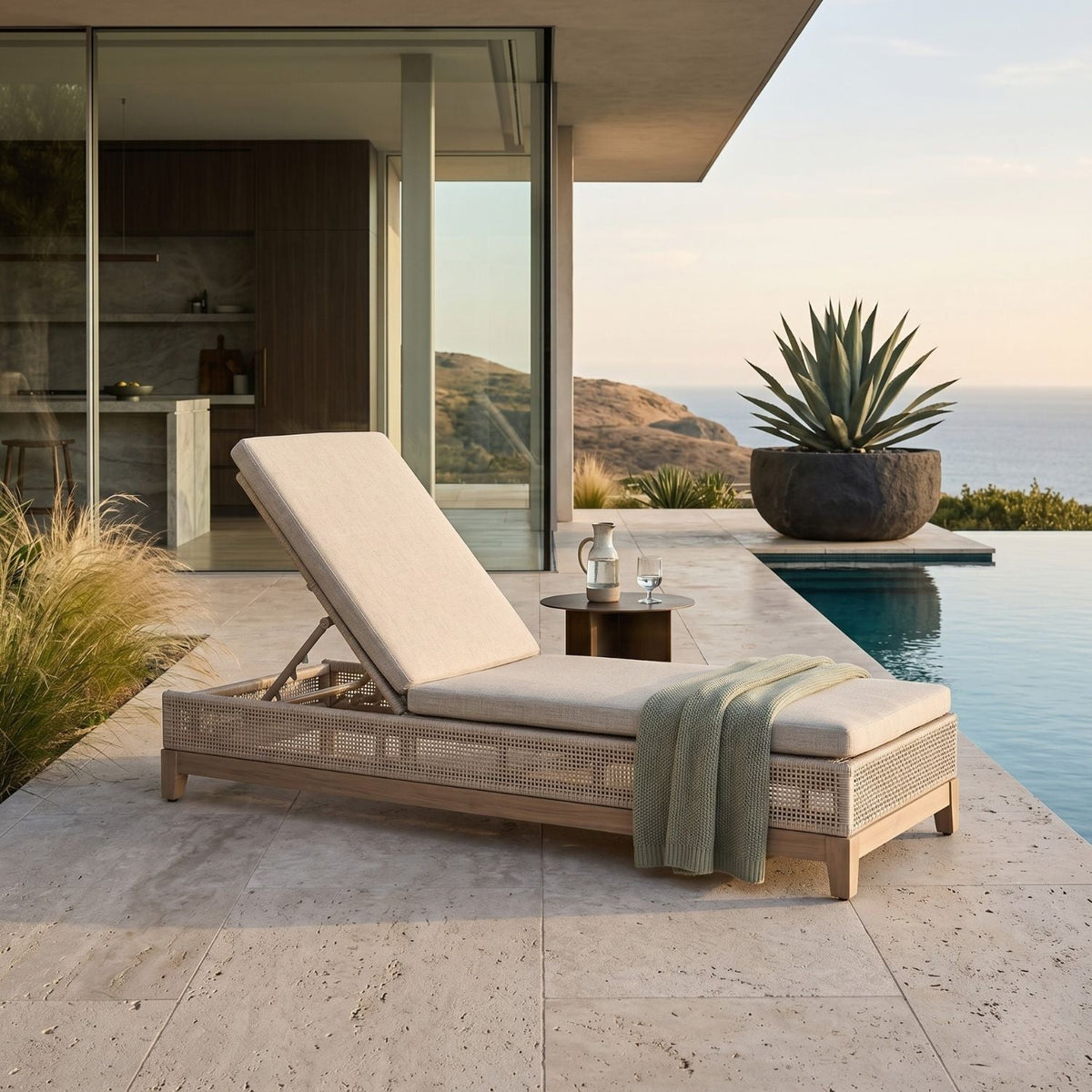 Modern European furniture - Beige Woven Rope Outdoor Chaise Lounge - www.oroa.com