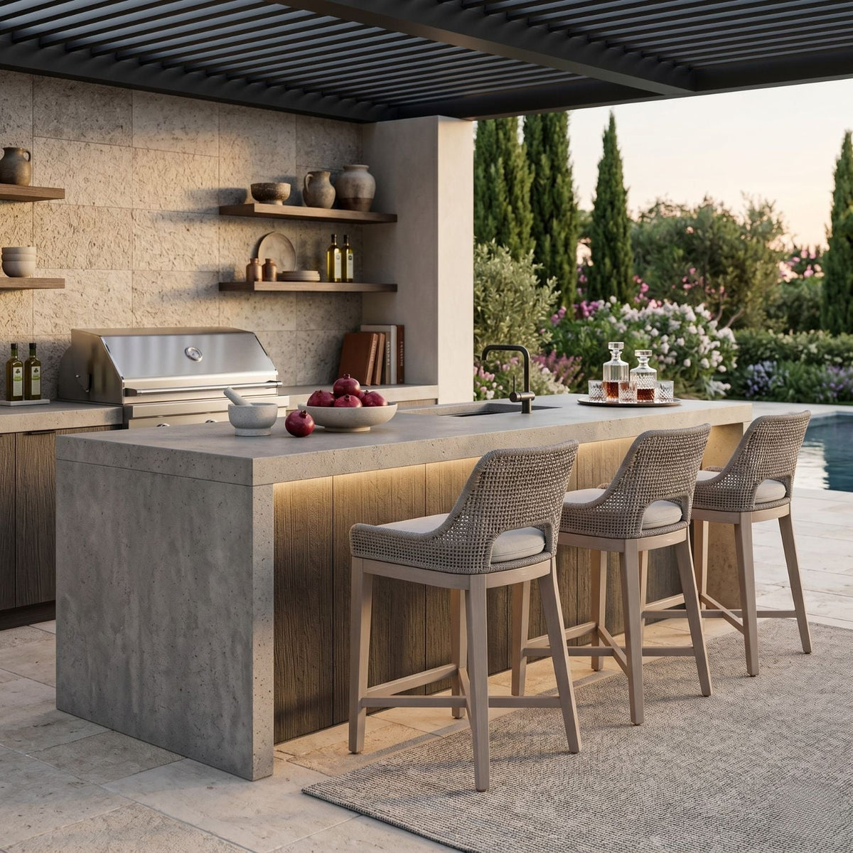 Modern European furniture - Taupe Stripes Outdoor Counter Stool - www.oroa.com