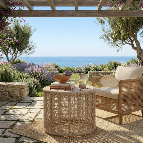 Modern European furniture - Beige Rope Outdoor End Table - www.oroa.com