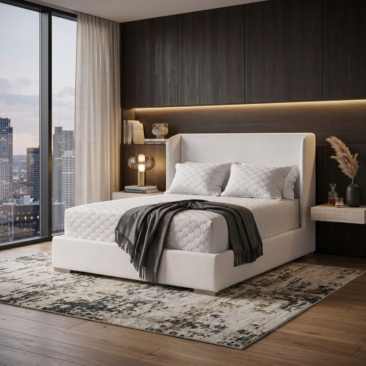Modern European furniture - White Upholstered Queen Bed - www.oroa.com
