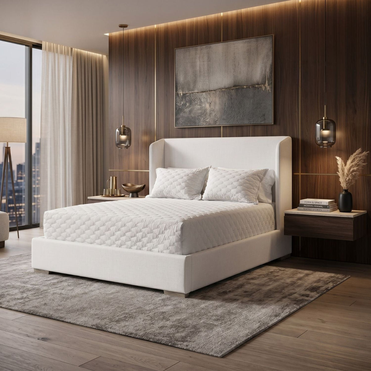 Modern European furniture - White Upholstered California King Bed - www.oroa.com