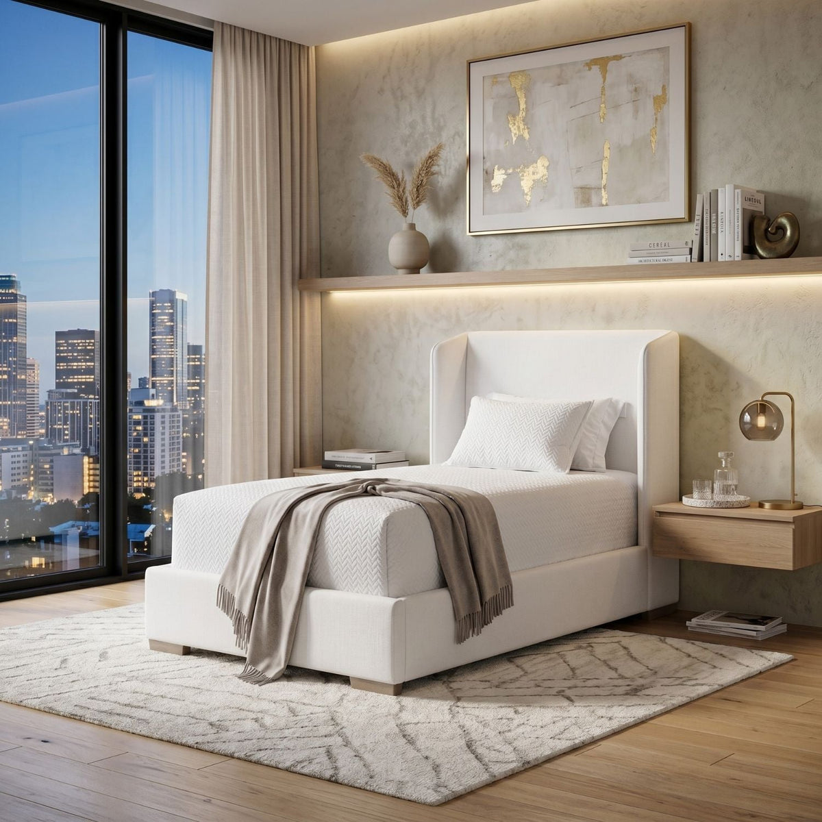 Modern European furniture - White Upholstered Twin Bed - www.oroa.com