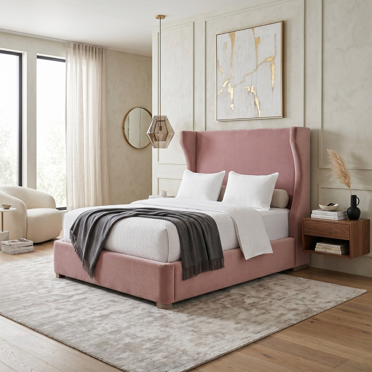 Modern European furniture - Velvet Winged Twin Bed - www.oroa.com
