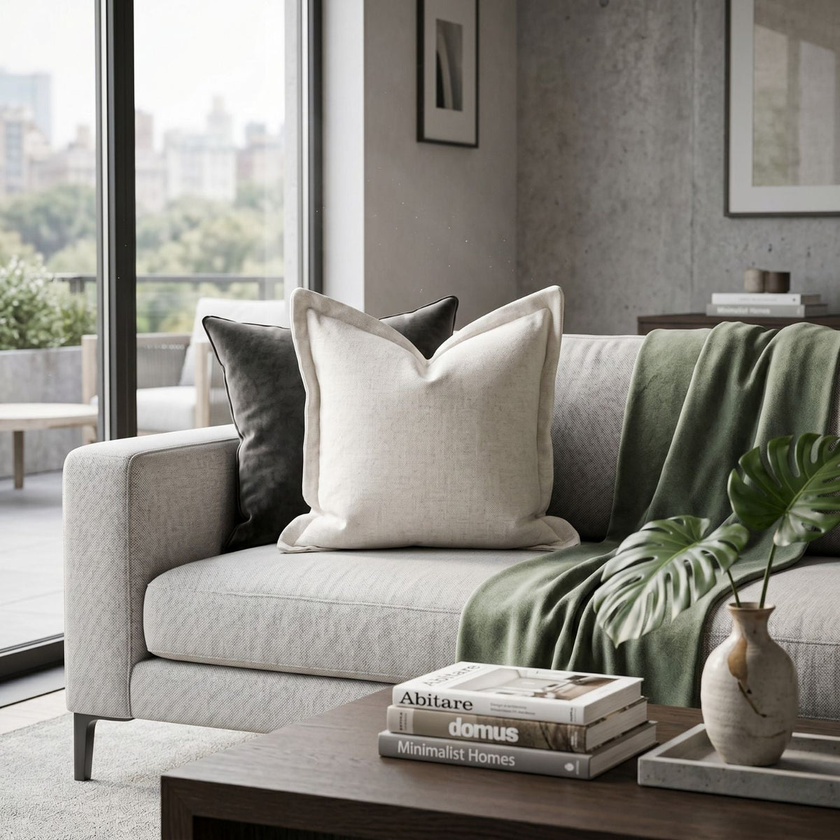Modern European furniture - Cream Linen Flanged Pillows (2) - www.oroa.com
