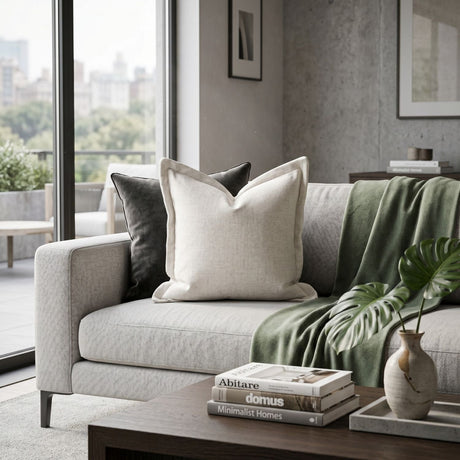 Modern European furniture - Cream Linen Flanged Pillows (2) - www.oroa.com
