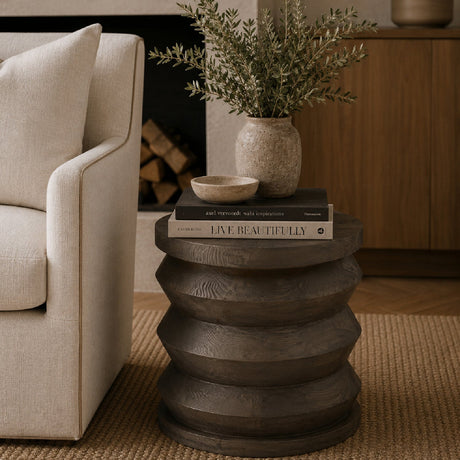 Pine Wood Cylindrical Accent Table | Living Essentials Pier