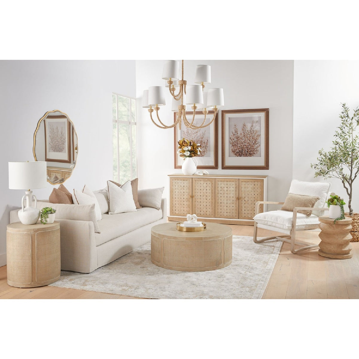 Pine Wood Cylindrical Accent Table | Living Essentials Pier