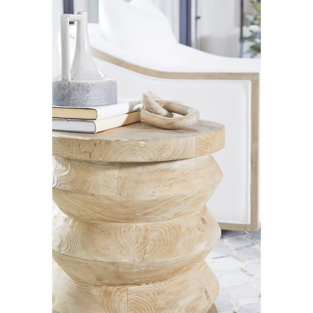 Pine Wood Cylindrical Accent Table | Living Essentials Pier