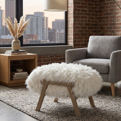 White Fur Ottoman | Living Essentials Tibet