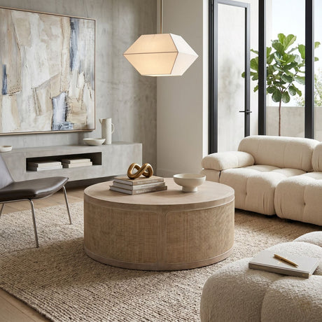 Gray Oak Round Coffee Table | Living Essentials Cane