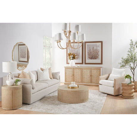 Gray Oak Round Coffee Table | Living Essentials Cane