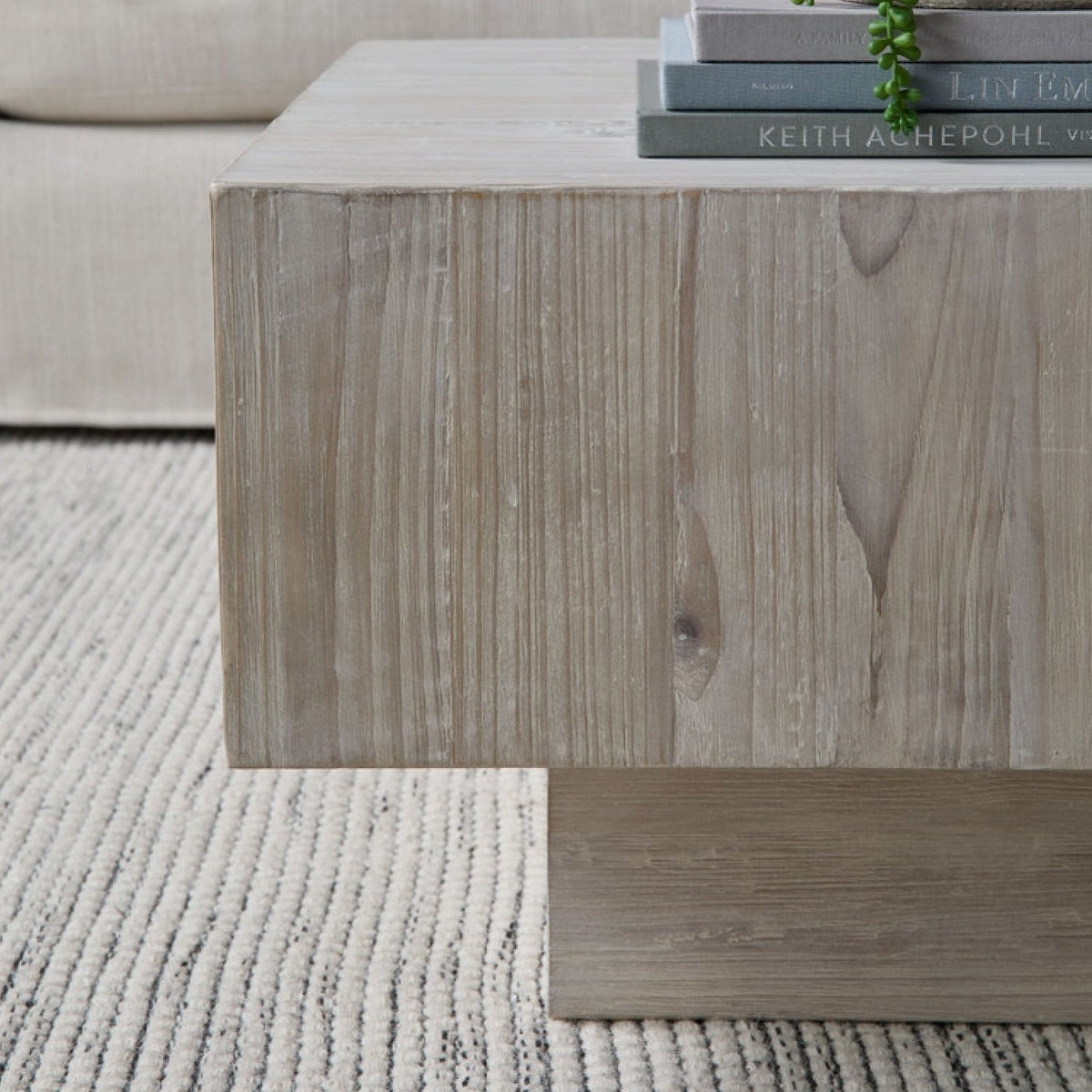 Whitewashed Pine Wood Coffee Table | Living Essentials Montauk