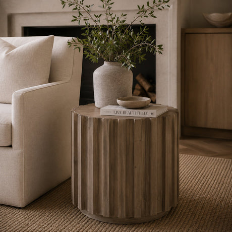 Fluted Pine End Table | Living Essentials Roma