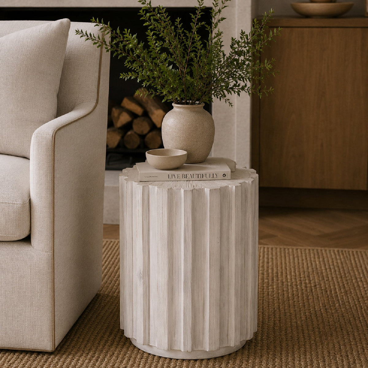 Fluted Pine Accent Table | Living Essentials Roma