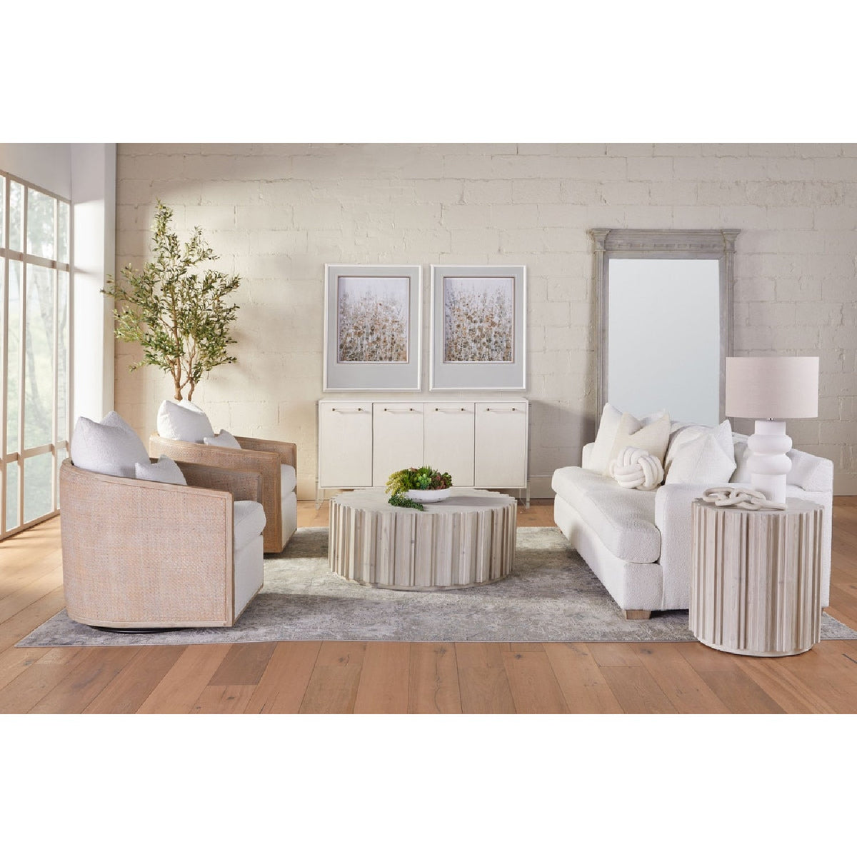 Fluted Pine Accent Table | Living Essentials Roma