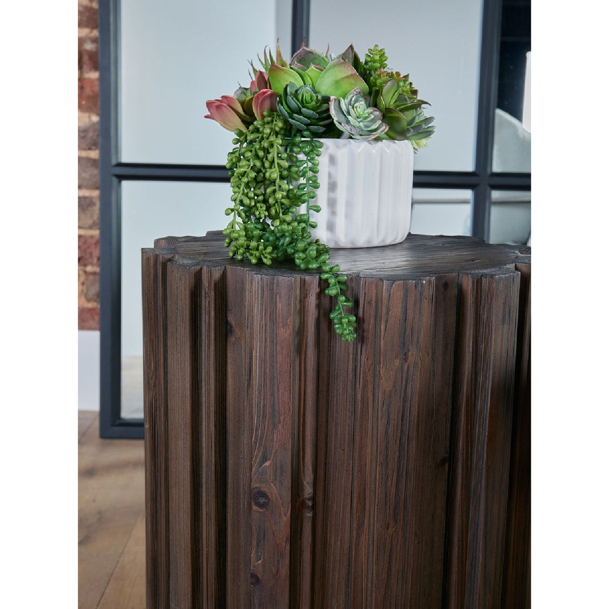 Fluted Pine Accent Table | Living Essentials Roma