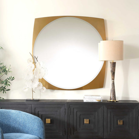 Modern European furniture - Antique Brass Beveled Round Mirror - www.oroa.com