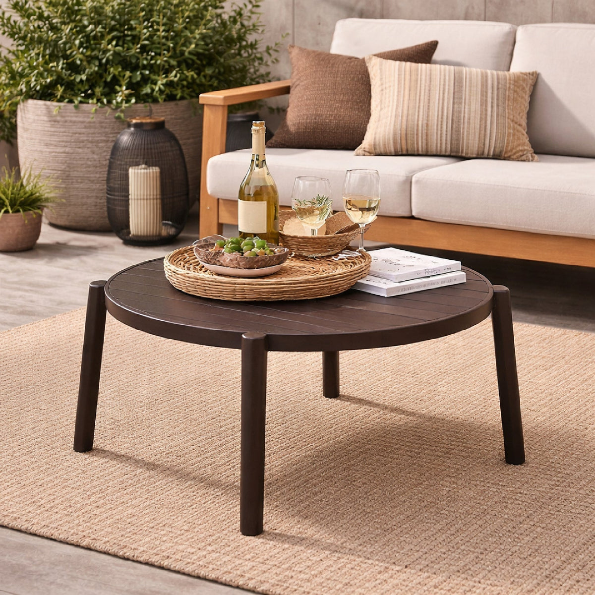 Slatted Round Outdoor Coffee Table | Nardi Doga