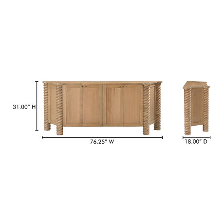 Modern European furniture - Oak Turned-Leg 4-Door Sideboard - www.oroa.com