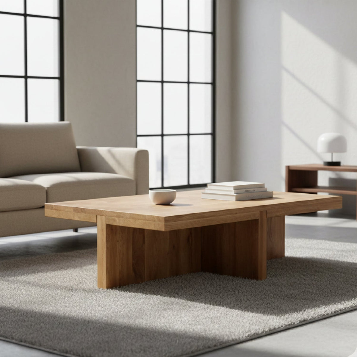 Modern European furniture - Oak Cross-Base Rectangular Coffee Table - www.oroa.com