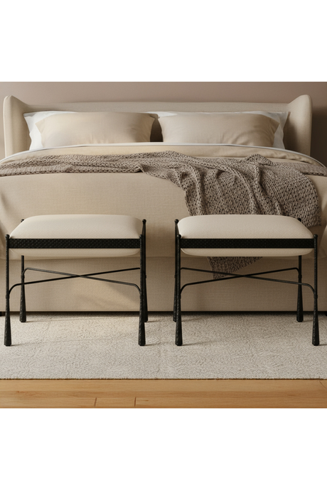 Modern European furniture - Iron Framed Cream Stool - www.oroa.com