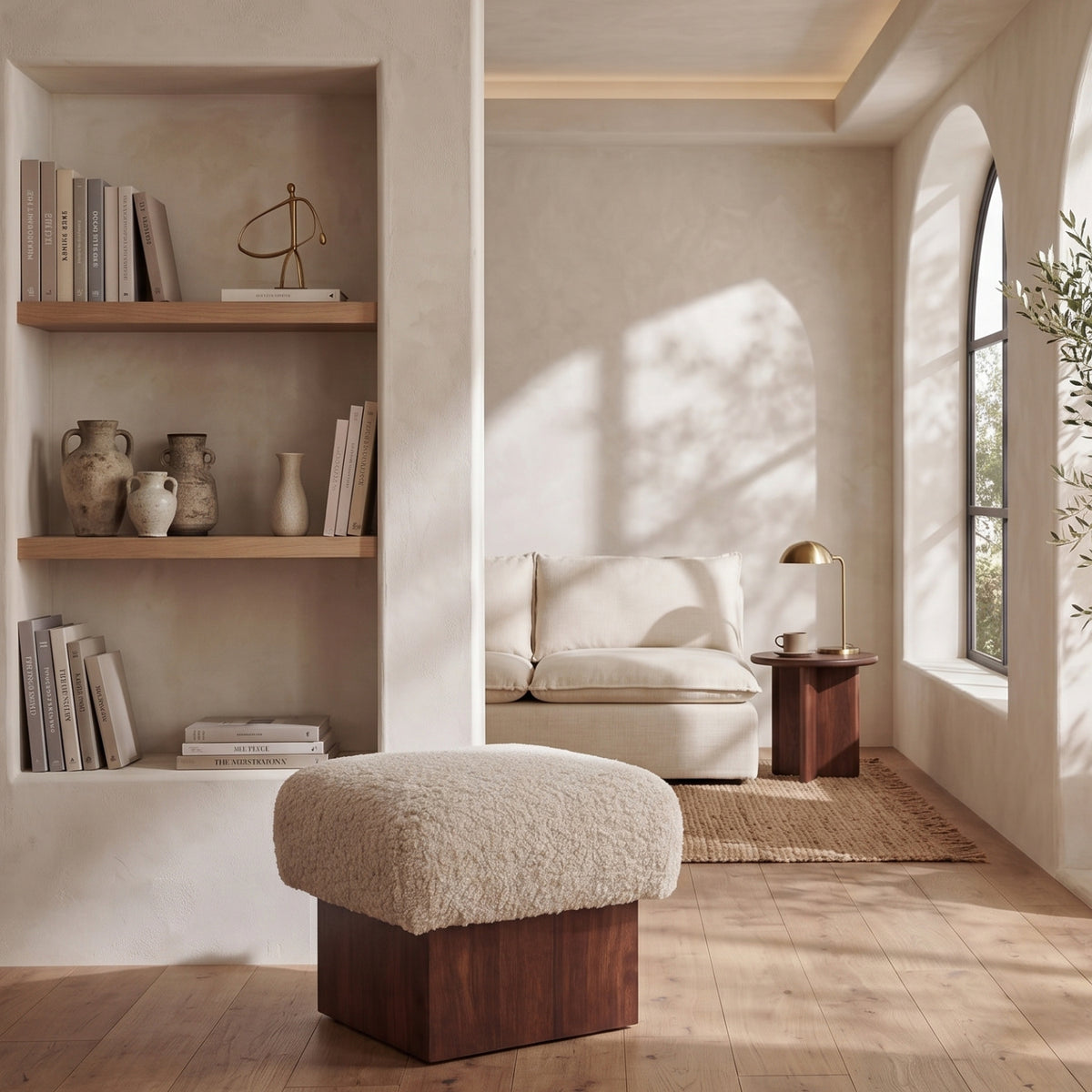 Mango Wood Base Ottoman | Novi Living Serge