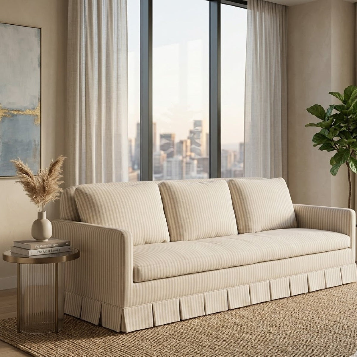 Beige Pleated Skirt Fabric Sofa | Novi Living Pellicano