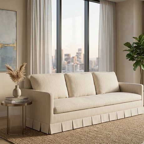 Beige Pleated Skirt Fabric Sofa | Novi Living Pellicano
