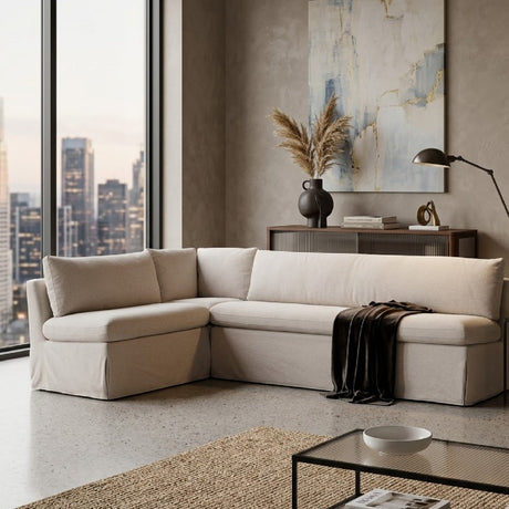 Beige L-Shaped Dining Banquette Slipcover S | Novi Living Fable